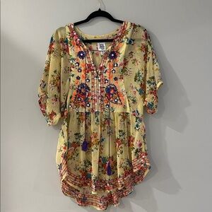 ivy jane Yellow Floral Embroidered Boho Tunic